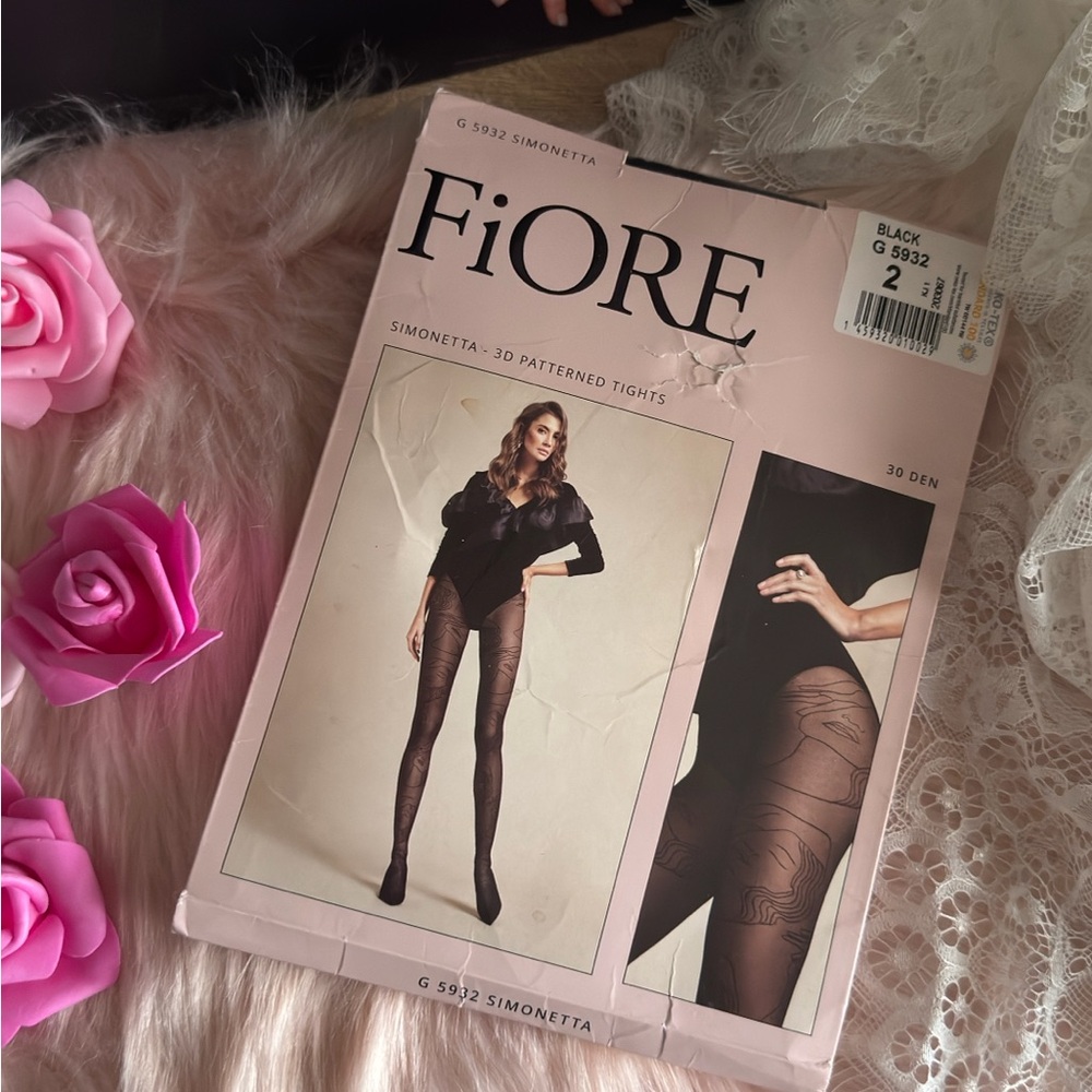FiORE Simonetta Patterned Black Tights
